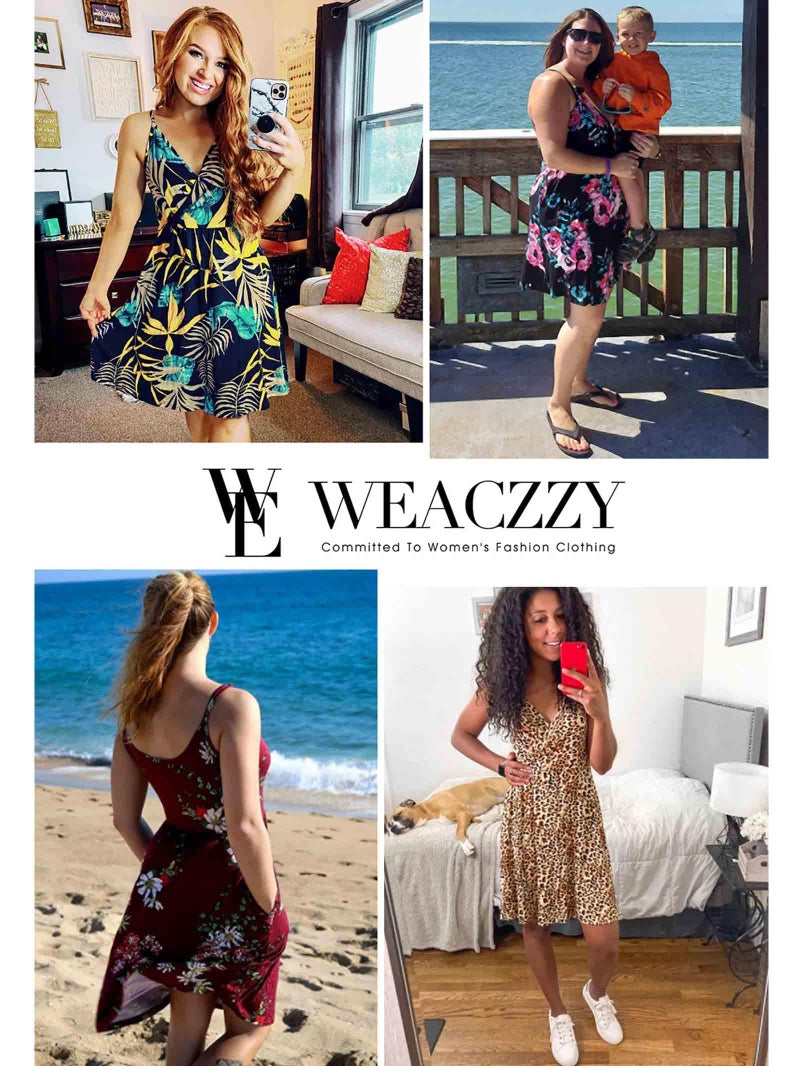 WEACZZY Summer Dresses for Women 2025 Sexy V Neck Floral Sun Dress Casual Beach Cover Up Mini Vacation Dresses Pockets, Floral White, XL - Image 5